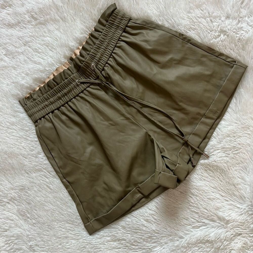 Zenana Faux Leather Shorts Olive Green Size Medium